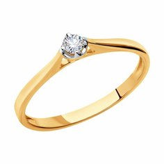 Кольцо помолвочное Diamant online, красное золото, 585 проба, бриллиант, размер 15.5, прозрачный