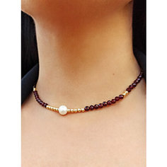 Колье JEWELRY A VENTO, жемчуг пресноводный культивированный, жемчуг барочный, жемчуг культивированный, гранат, жемчуг пресноводный, гематит, длина 50 см, гранатовый
