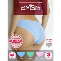 Трусы Omsa, комплект из 3 шт., размер 46(M), голубой, зеленый, розовый