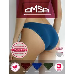 Трусы Omsa, комплект из 3 шт., размер 44(S), бордовый, хаки, синий