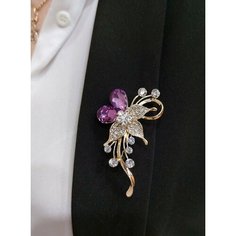 Брошь, искусственный камень, стразы, фиолетовый Sur Style