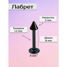 Пирсинг в губу Visla Jewelry, длина стержня 8 мм, черный