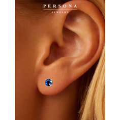 Серьги пусеты ПЕРСОНА, серебро, 925 проба, родирование, кристаллы Swarovski, размер 4 мм, длина 1.3 см, , синий