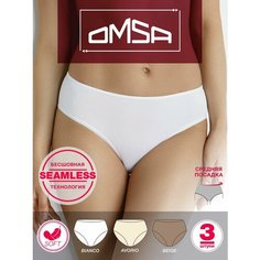 Трусы Omsa, комплект из 3 шт., размер 52(2XL), белый, бежевый