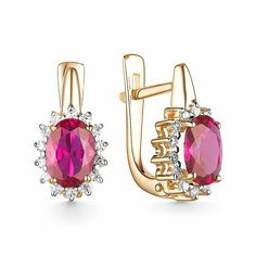 Серьги Dewi, красное золото, 585 проба, бриллиант, рубин, размер 8 мм, длина 1.4 см, , золотой