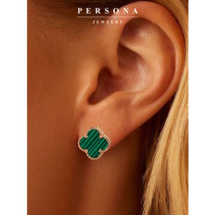 Серьги ПЕРСОНА, серебро, 925 проба, золочение, малахит синтетический, размер 12 мм, длина 1.2 см, , золотистый, зеленый