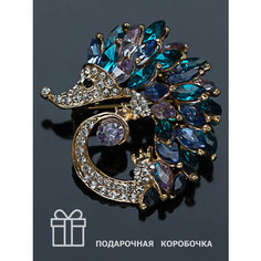 Брошь, стразы, стекло, синий Petro Jewelry