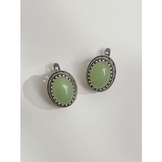 Серьги Shine & Beauty, нефрит, размер 18 мм, зеленый, серебряный