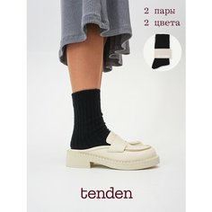 Носки TENDEN, комплект, 2 пары, размер 36-39, черный/молочный
