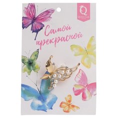 Брошь Queen Fair, стразы, пластик, белый