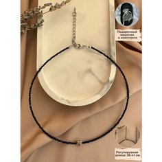 Колье, черный/серебристый Ручная работа