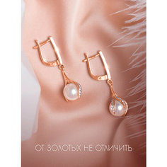 Серьги с подвесками Strekoza, серебро, 925 проба, жемчуг культивированный, фианит, длина 3.87 см, , золотистый Стрекоза