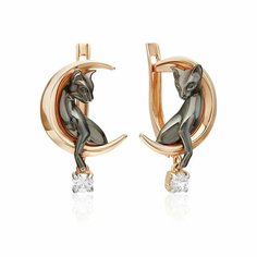 Серьги PLATINA, красное золото, 585 проба, родирование, фианит, , красный