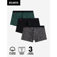 Трусы Atlantic 3MH-182, комплект из 3 шт., размер 52/XXL, серый, зеленый, черный