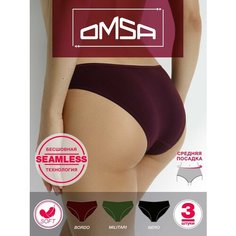 Трусы Omsa, комплект из 3 шт., размер 48(L), бордовый, хаки, черный