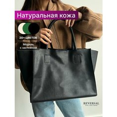 Сумка шоппер Reversal, фактура матовая, черный/кожа