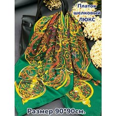 Платок GOLDEN GALA для женщин,90х90 см, зеленый/желтый