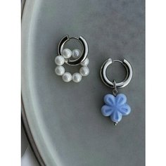 Серьги конго, керамика, жемчуг имитация, бежевый, синий, серый Blue Jewelry