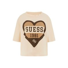 Футболка GUESS, размер XS, розовый/белый