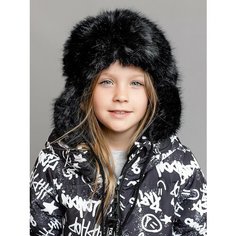 Шапка ушанка Batik для девочек, размер 52-56, черный матовый Батик