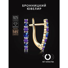 Серьги Бронницкий Ювелир, серебро, 925 проба, золочение, фианит