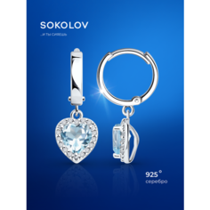 Серьги с подвесками SOKOLOV, серебро, 925 проба, родирование, фианит, топаз, размер 24 мм, , серебро