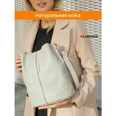Сумка бочонок LAMACCO, фактура гладкая, шампань