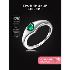 Перстень Бронницкий Ювелир, серебро, 925 проба, родирование, фианит, размер 17, серебристый/зеленый