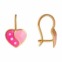 Серьги Diamant online, красное золото, 585 проба, эмаль, длина 1.3 см, , розовый