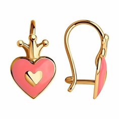 Серьги Diamant online, красное золото, 585 проба, эмаль, длина 1.3 см, , розовый