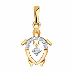 Подвеска Diamant online, красное золото, 585 проба, фианит, размер 2.1 см., прозрачный