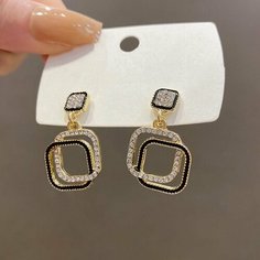 Серьги, размер 15 мм, серебристый/черный Нет бренда
