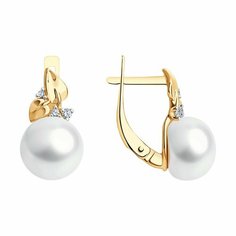 Серьги Diamant, серебро, 925 проба, золочение, фианит, жемчуг пресноводный культивированный, размер 18 мм