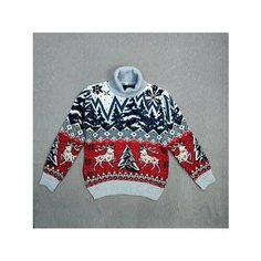 Свитер , размер 134, белый/серый/красный Lmdy
