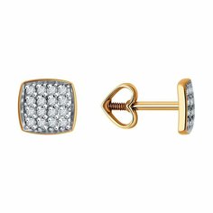 Серьги пусеты Diamant, красное золото, 585 проба, фианит, размер 7 мм, , золото