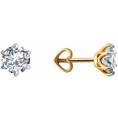 Серьги пусеты Diamant, красное золото, 585 проба, фианит, размер 7 мм, , бесцветный