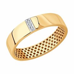 Кольцо обручальное Diamant online, красное золото, 585 проба, бриллиант, размер 18.5, ширина 4.5 мм, прозрачный