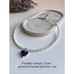 Чокер, бисер, стекло, кристалл, длина 38 см, белый/синий Нет бренда