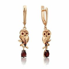 Серьги PLATINA, красное золото, 585 проба, родирование, гранат, эмаль, , золотистый