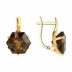 Серьги Diamant online, красное золото, 585 проба, раухтопаз, длина 1.9 см, , коричневый