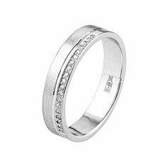 Кольцо обручальное Diamant online, белое золото, 585 проба, фианит, размер 15.5, ширина 4 мм, прозрачный
