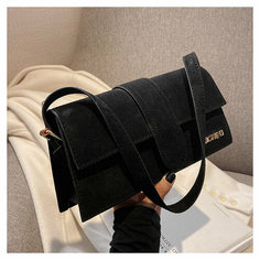 Сумка багет , фактура бархатистая, черный Нет бренда