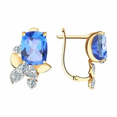 Серьги Diamant online, красное золото, 585 проба, топаз Swarovski, длина 1.8 см, , голубой