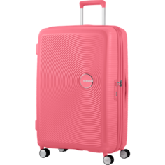 Чемодан American Tourister, 97 л, размер L, коралловый, фиолетовый