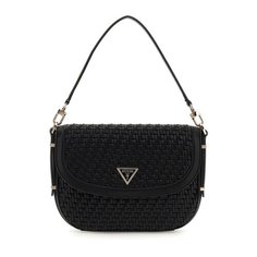 Сумка седло GUESS, фактура плетеная, черный