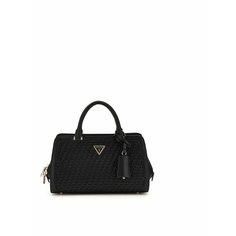 Сумка тоут GUESS, фактура плетеная, черный