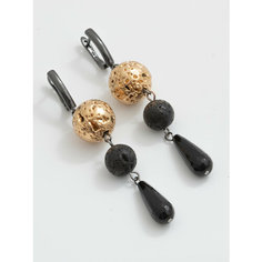 Серьги ЖемАрт, агат, вулканическая лава, золотой/черный