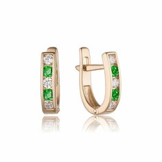 Серьги Diamant online, красное золото, 585 проба, фианит, длина 1.15 см, , темно-зеленый