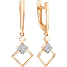 Серьги с подвесками Яхонт, красное золото, 585 проба, фианит, длина 3.5 см, , бесцветный