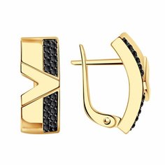 Серьги Diamant online, красное золото, 585 проба, родирование, фианит, длина 1.8 см, , черный